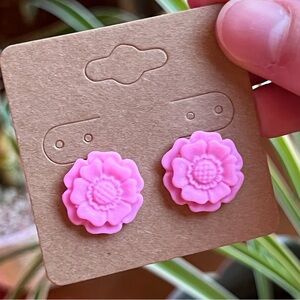 Bubblegum Pink Flower Studs